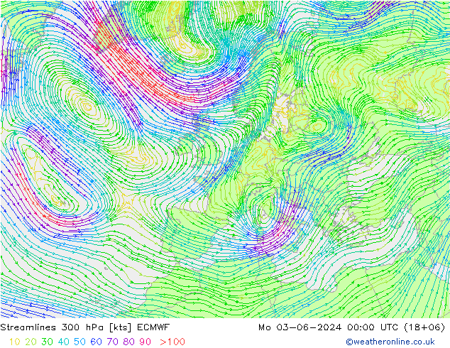 风 300 hPa ECMWF 星期一 03.06.2024 00 UTC