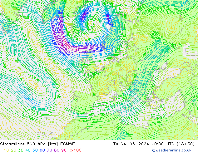 ветер 500 гПа ECMWF вт 04.06.2024 00 UTC