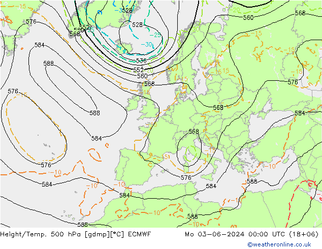 Z500/Rain (+SLP)/Z850 ECMWF Mo 03.06.2024 00 UTC