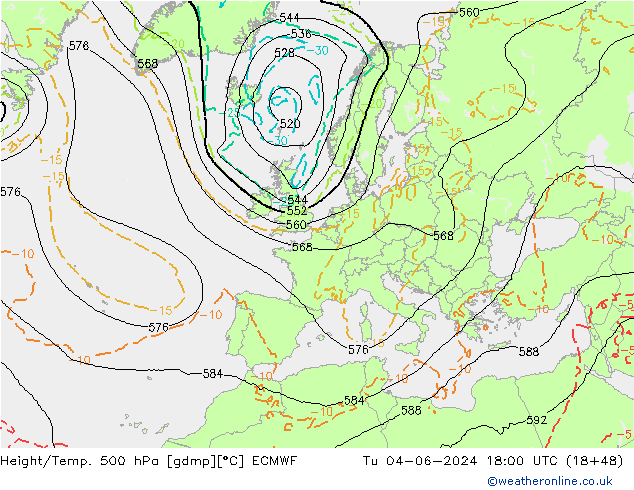 Z500/Rain (+SLP)/Z850 ECMWF Di 04.06.2024 18 UTC