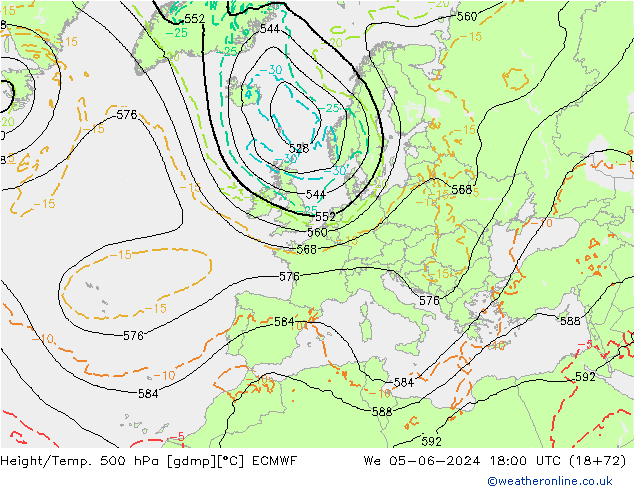 Z500/Yağmur (+YB)/Z850 ECMWF Çar 05.06.2024 18 UTC