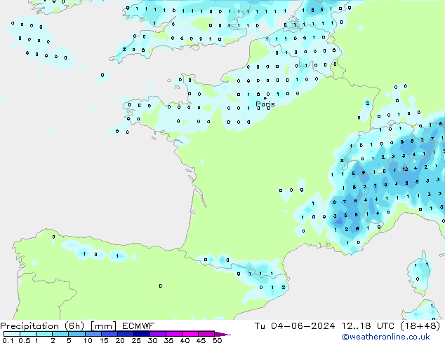 Precipitação (6h) ECMWF Ter 04.06.2024 18 UTC