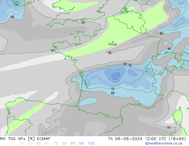 RH 700 hPa ECMWF Do 06.06.2024 12 UTC