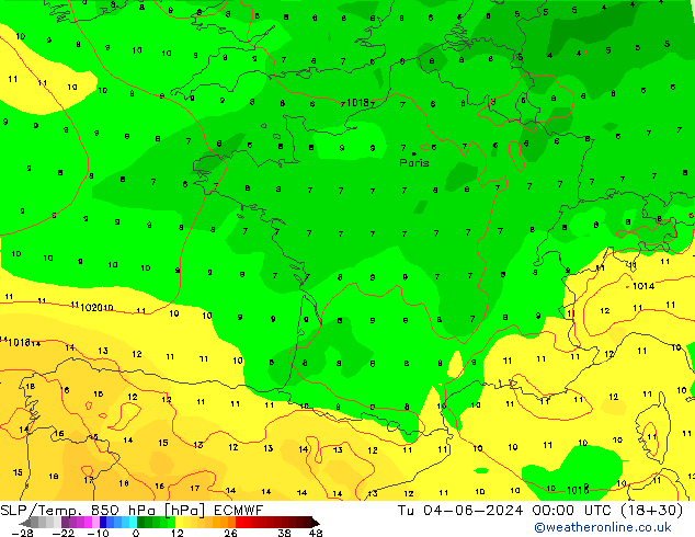 SLP/Temp. 850 hPa ECMWF mar 04.06.2024 00 UTC