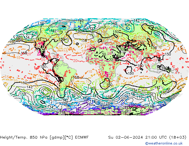 Height/Temp. 850 hPa ECMWF So 02.06.2024 21 UTC