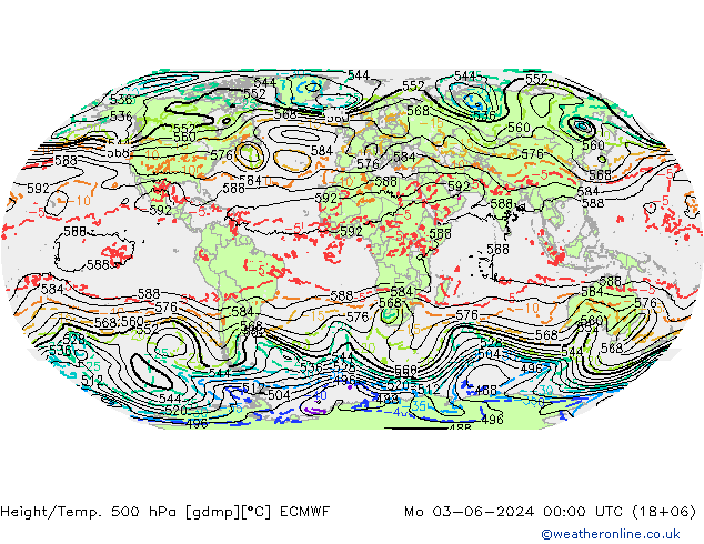 Z500/Rain (+SLP)/Z850 ECMWF Po 03.06.2024 00 UTC