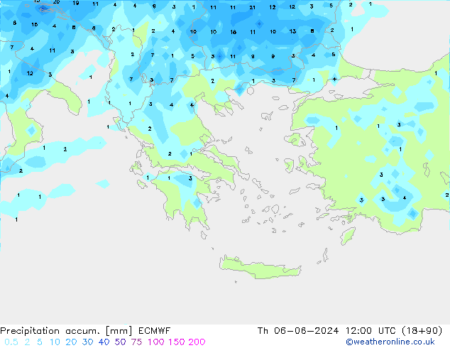 Precipitation accum. ECMWF чт 06.06.2024 12 UTC