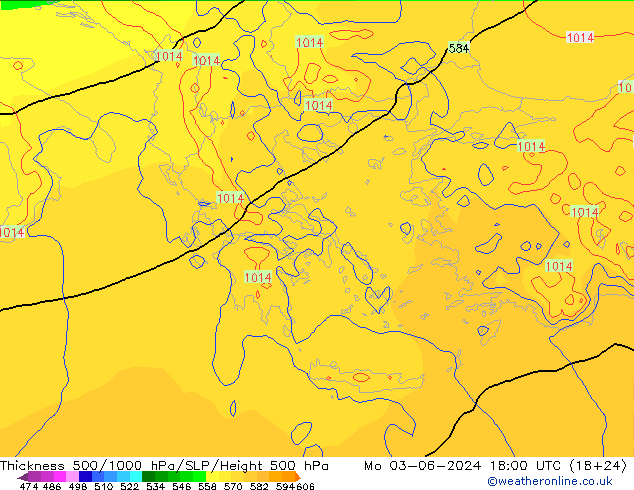 Espesor 500-1000 hPa ECMWF lun 03.06.2024 18 UTC