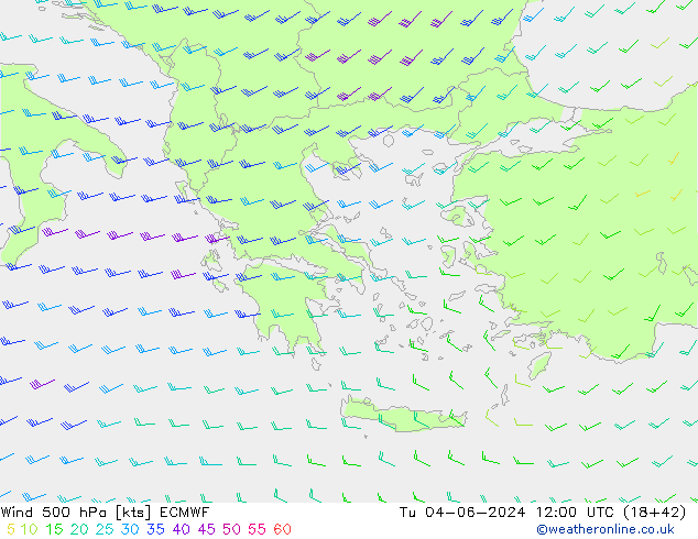 wiatr 500 hPa ECMWF wto. 04.06.2024 12 UTC