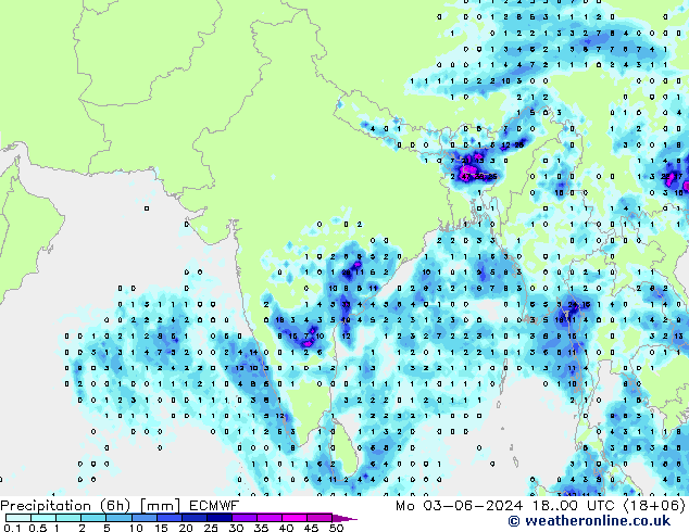 Precipitation (6h) ECMWF Mo 03.06.2024 00 UTC