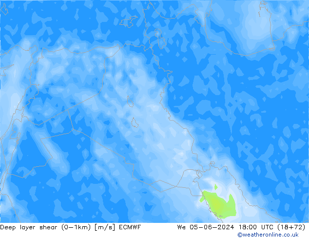 Deep layer shear (0-1km) ECMWF  05.06.2024 18 UTC