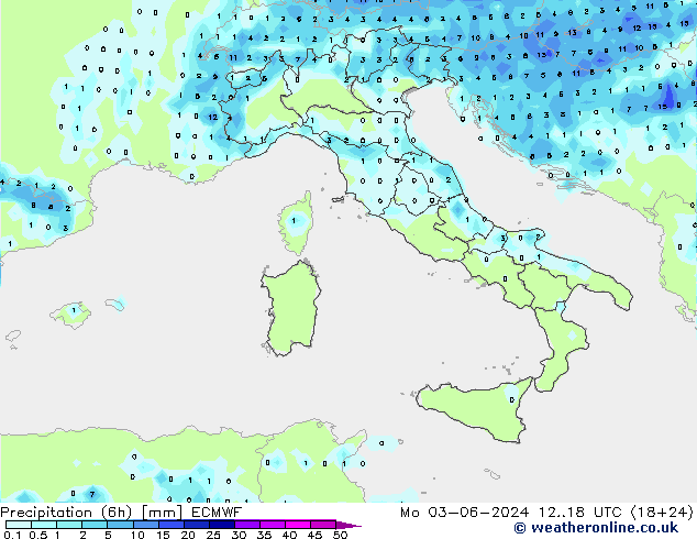 Z500/Rain (+SLP)/Z850 ECMWF lun 03.06.2024 18 UTC