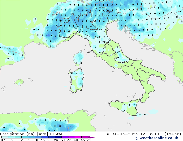 Précipitation (6h) ECMWF mar 04.06.2024 18 UTC