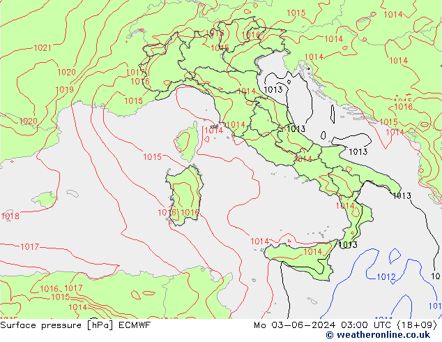 Surface pressure ECMWF Mo 03.06.2024 03 UTC