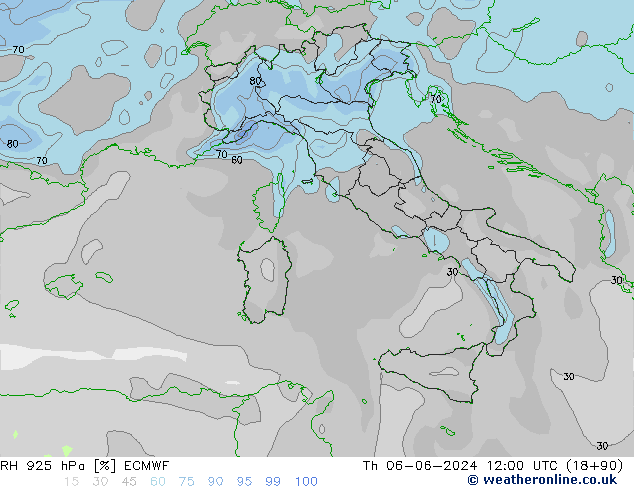 Humedad rel. 925hPa ECMWF jue 06.06.2024 12 UTC