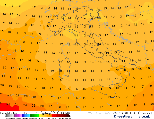 Height/Temp. 850 hPa ECMWF St 05.06.2024 18 UTC