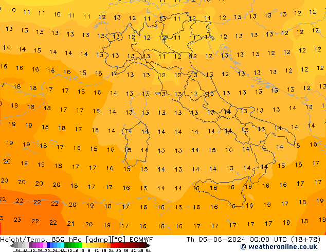 Height/Temp. 850 hPa ECMWF Th 06.06.2024 00 UTC