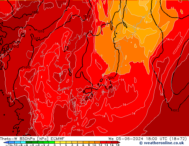 Theta-W 850hPa ECMWF We 05.06.2024 18 UTC