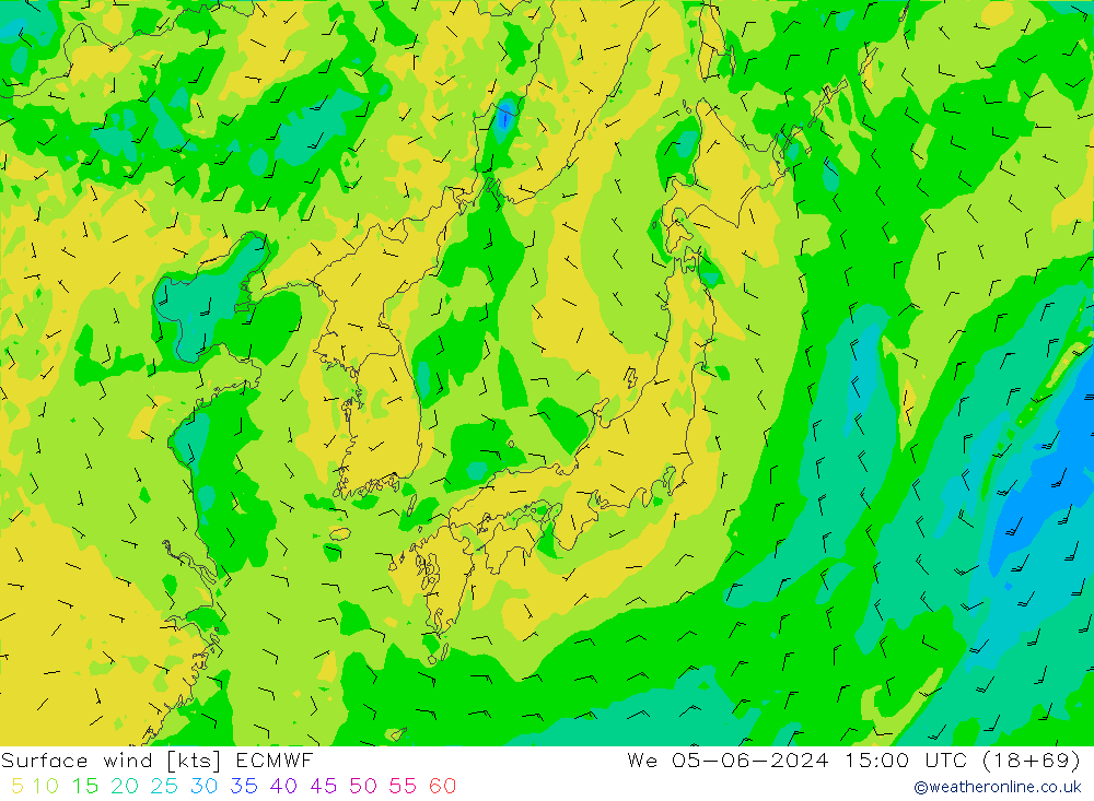 Vento 10 m ECMWF Qua 05.06.2024 15 UTC