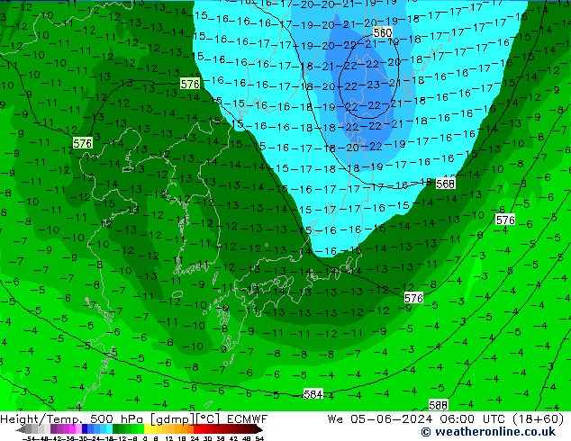 Yükseklik/Sıc. 500 hPa ECMWF Çar 05.06.2024 06 UTC