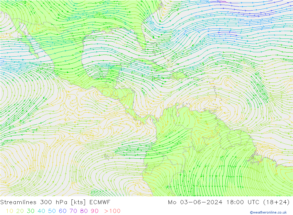 Stroomlijn 300 hPa ECMWF ma 03.06.2024 18 UTC