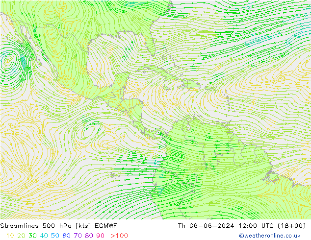 Linea di flusso 500 hPa ECMWF gio 06.06.2024 12 UTC