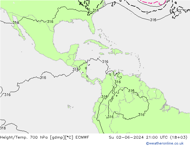 Yükseklik/Sıc. 700 hPa ECMWF Paz 02.06.2024 21 UTC