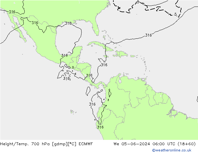 Yükseklik/Sıc. 700 hPa ECMWF Çar 05.06.2024 06 UTC