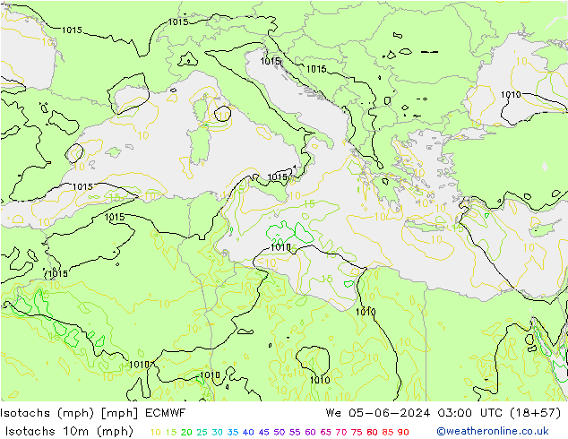 Eşrüzgar Hızları mph ECMWF Çar 05.06.2024 03 UTC