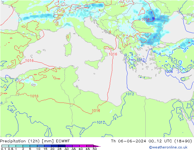 Precipitation (12h) ECMWF Čt 06.06.2024 12 UTC