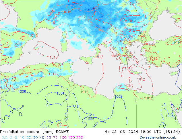 Precipitación acum. ECMWF lun 03.06.2024 18 UTC