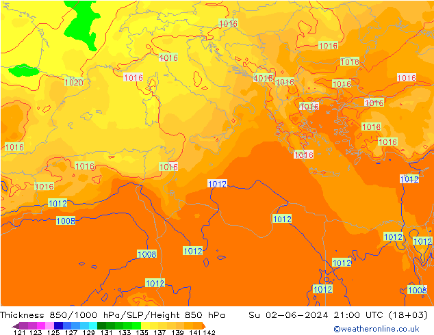 Espesor 850-1000 hPa ECMWF dom 02.06.2024 21 UTC