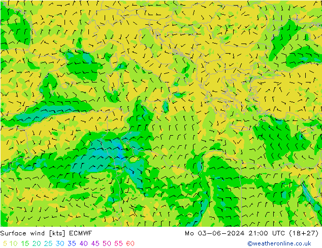 Surface wind ECMWF Mo 03.06.2024 21 UTC