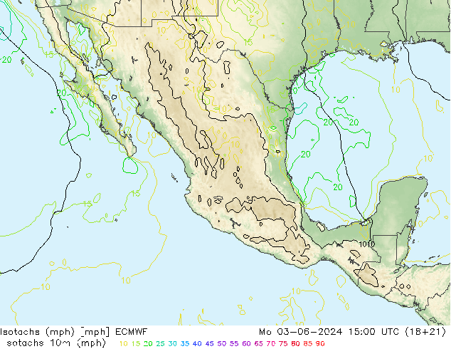 Isotaca (mph) ECMWF lun 03.06.2024 15 UTC