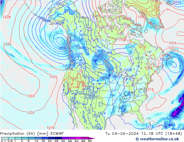 Z500/Yağmur (+YB)/Z850 ECMWF Sa 04.06.2024 18 UTC