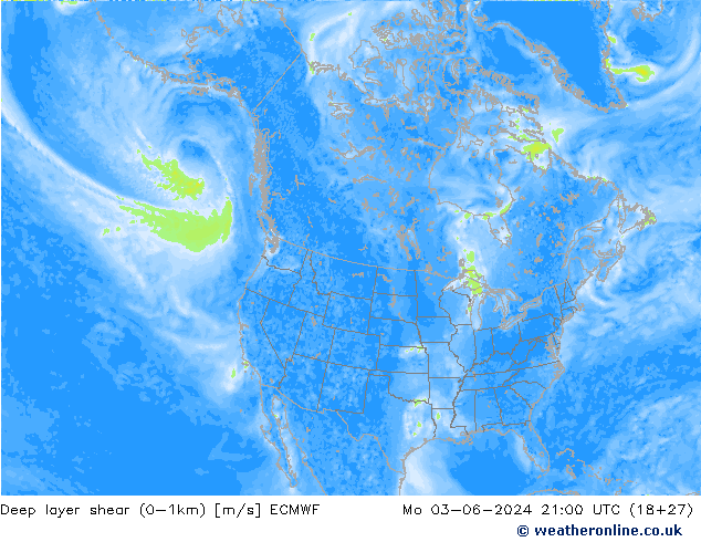 Deep layer shear (0-1km) ECMWF  03.06.2024 21 UTC