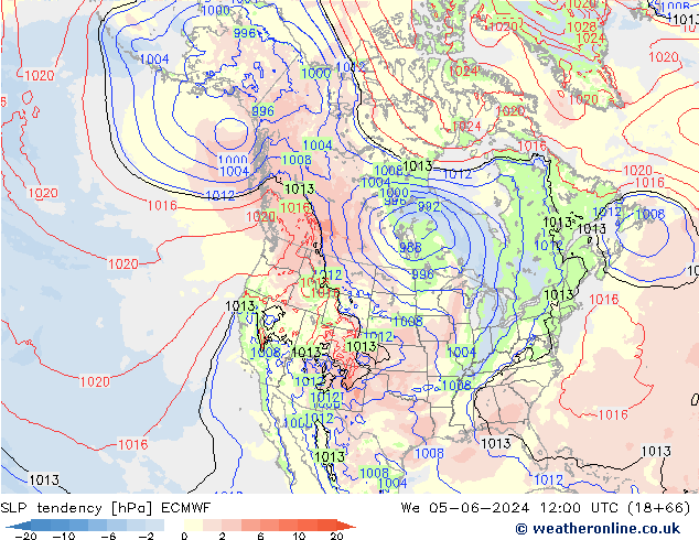 Tendenza di Pressione ECMWF mer 05.06.2024 12 UTC