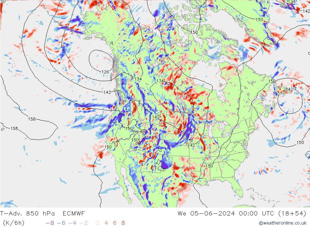 T-Adv. 850 hPa ECMWF We 05.06.2024 00 UTC