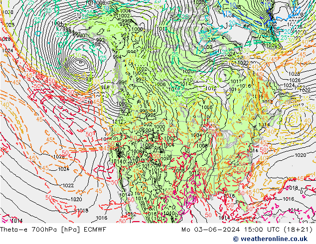 Theta-e 700hPa ECMWF pon. 03.06.2024 15 UTC