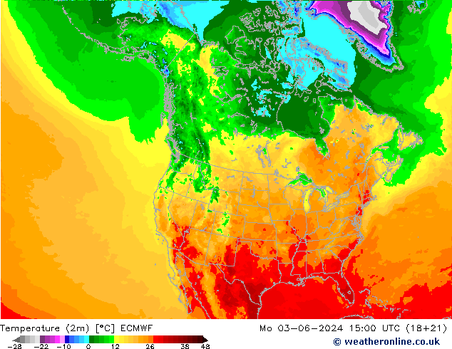 Temperature (2m) ECMWF Mo 03.06.2024 15 UTC