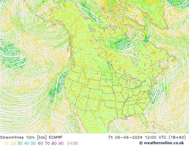 Streamlines 10m ECMWF Th 06.06.2024 12 UTC