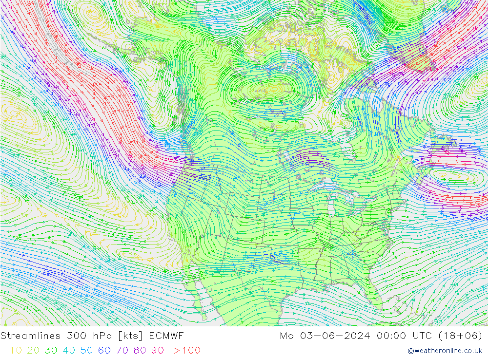 Rüzgar 300 hPa ECMWF Pzt 03.06.2024 00 UTC