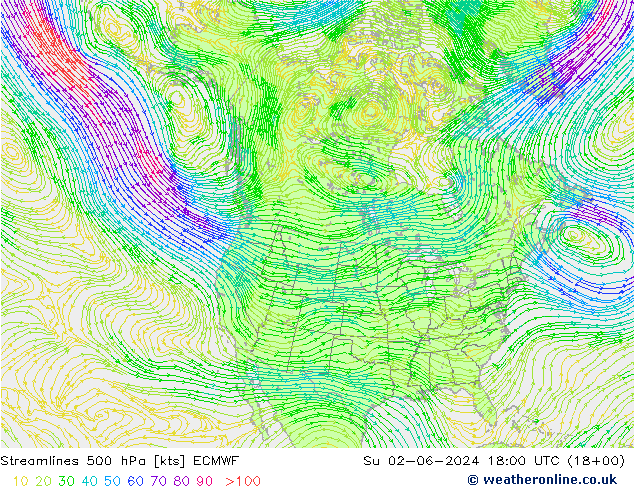 Rüzgar 500 hPa ECMWF Paz 02.06.2024 18 UTC