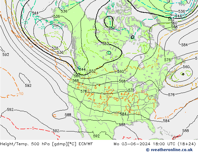 Z500/Yağmur (+YB)/Z850 ECMWF Pzt 03.06.2024 18 UTC