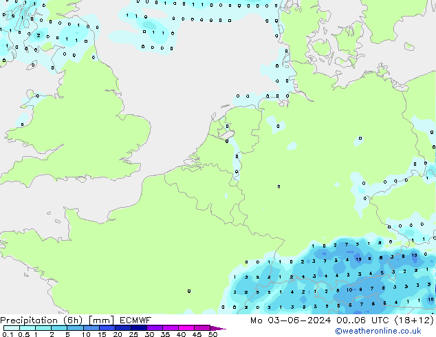 Precipitação (6h) ECMWF Seg 03.06.2024 06 UTC