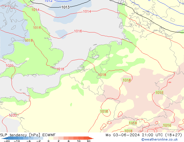 Drucktendenz ECMWF Mo 03.06.2024 21 UTC