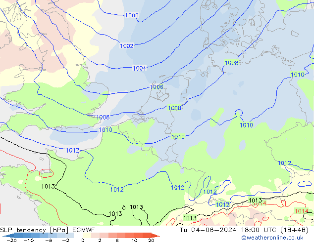 Tendenza di Pressione ECMWF mar 04.06.2024 18 UTC