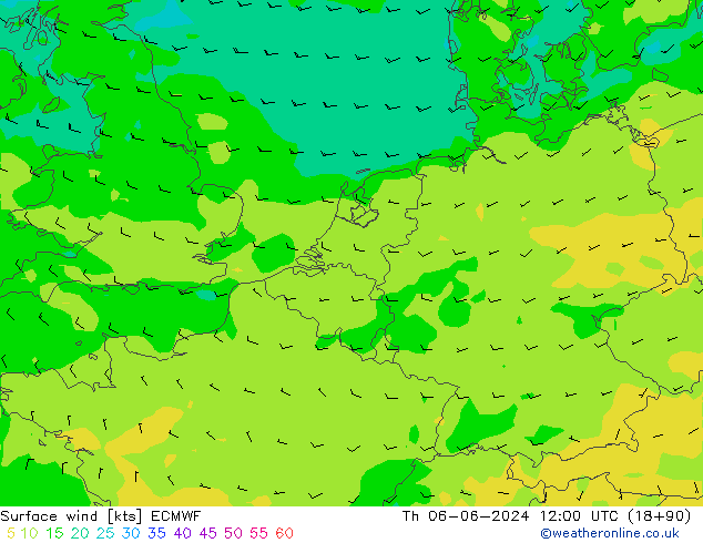 Wind 10 m ECMWF do 06.06.2024 12 UTC