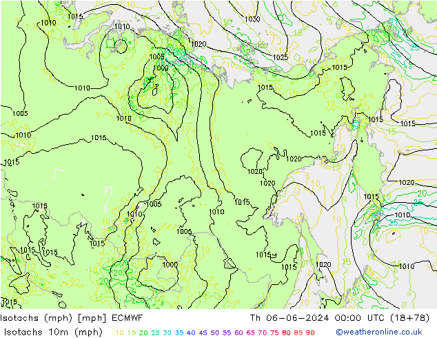 Eşrüzgar Hızları mph ECMWF Per 06.06.2024 00 UTC