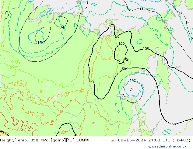 Height/Temp. 850 hPa ECMWF Su 02.06.2024 21 UTC